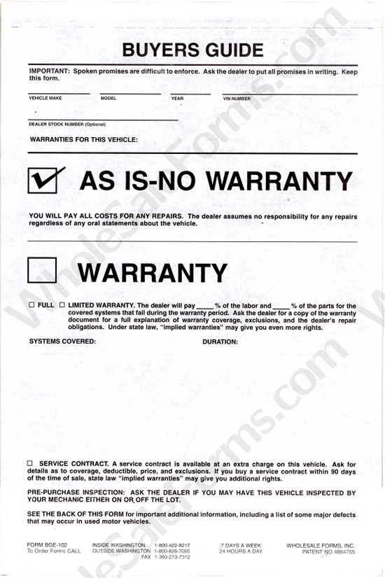 Free Printable As Is No Warranty Form